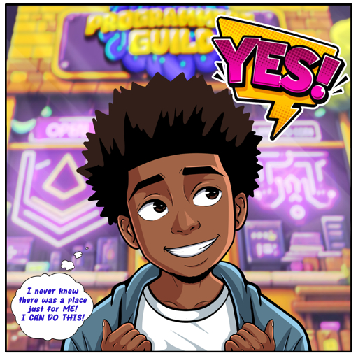 Comic 4 of 4: young person is excited to get started learning to code!