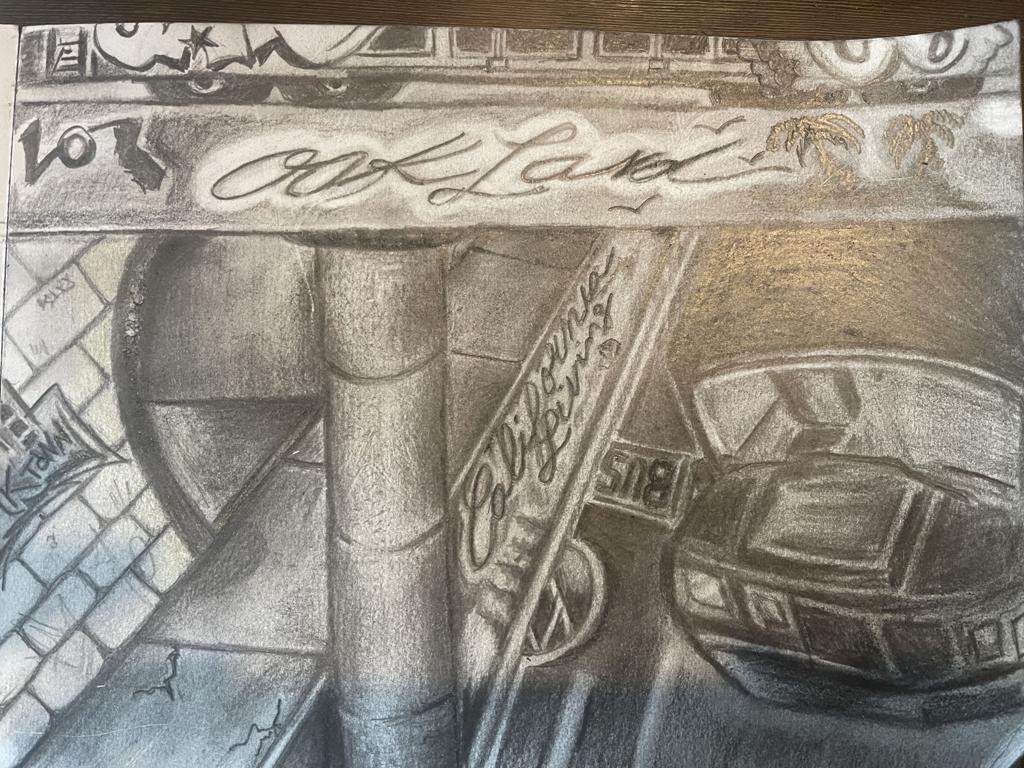 A hand drawing of a City Bus Stop by King Flame