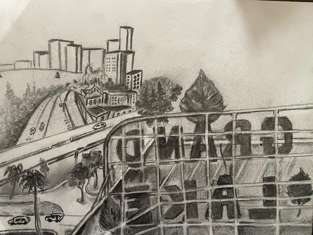A hand drawing of Grand Lake Theatre by King Flame
